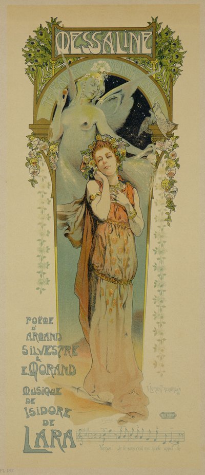 Reproduktion av en affisch för reklam för operan Messaline, Casino de Monte Carlo, 1898 av French School