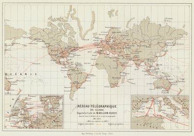 Globe Telegraph Network (lito i färg) av French School