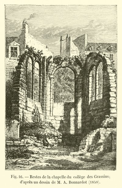 Rester av kapellet i College des Grassins; efter en teckning av M A Bonnardot, 1850 av French School