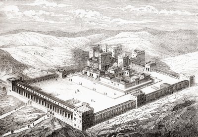 Återuppbyggt andra tempel som ersatte Salomos tempel, Jerusalem, från Les Merveilles de la Science, pub.1870 av French School