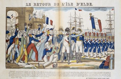Napoleon Bonapartes (1769-1821) återkomst från sin exil till Elba 1815. Bild på Epinal av French School