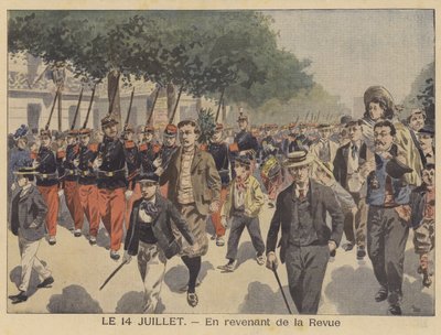 Återvänder hem från Bastilledagens parad (färg litho) av French School