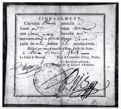 Baksidan av ett säkerhetskort, 1808 (penna och bläck på papper) av French School