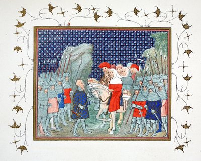 Richard II förrådd på Penmaur Rhos och tillfångatagen av hertigen av Northumberland, faksimilkopia från Le Prinse et Mort du Roy Richart av Jean Creton, omtryckt 1800-talet av French School