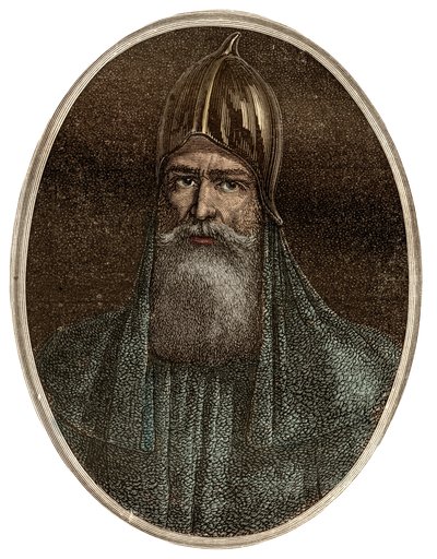 Riourik (Riurik, Rurik Rouri) varegue prins från 900-talet - Porträtt av Rurik, en varangiansk hövding och grundare av Kievan Rus (ca. 830-ca. 879) - New National Encyclopedia av Maurice La Charest - 1870 - av French School