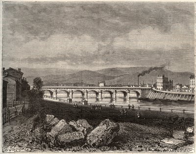Roanne - Loire, i regionen Rhône-Alpes - gravyr i "La France illustrée: geografi, historia, statistisk administration" av V.A. Malt-Brown. 1884 av French School