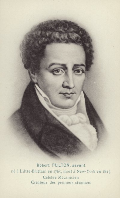 Robert Fulton (1765-1815), amerikansk ingenjör, uppfinnare och ångbåtspionjär (litografi) av French School