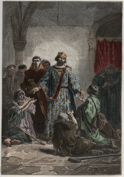 Robert II den fromme (972-1031), capetian kung av Frankrike 996-1031, hade en vänlig känsla för de svaga och fattiga - gravyr från "" L