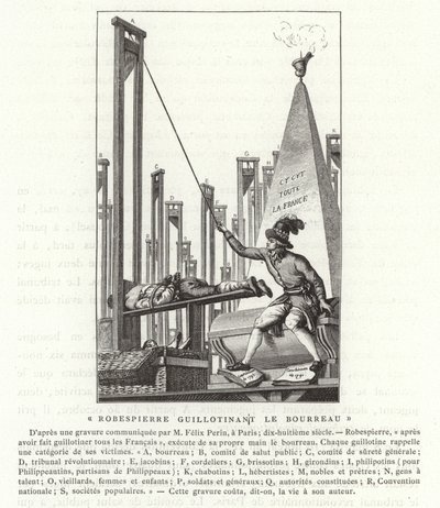 Robespierre giljotinerar bödeln, franska revolutionen av French School