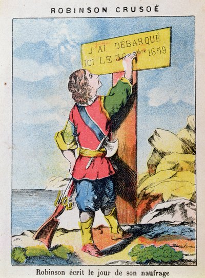 Robinson Crusoe skriver datumet för skeppsbrottet av French School