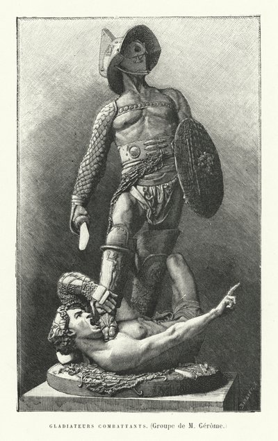 Romerska gladiatorer slåss (gravyr) av French School