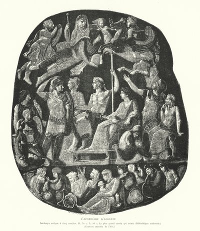 Romersk onyx cameo som skildrar kejsar Augustus apoteos (gravyr) av French School