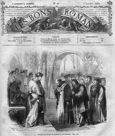 Romanföljetong: "" Notre Dame de Paris"" av Victor Hugo (1802-1885). Gravyr i ""Goda romanser"" av French School
