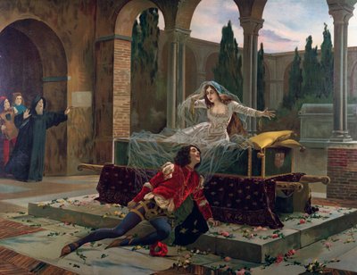 Romeo et Julia Scen från Romeo och Juliettes opera av Charles Gounod (1818-1893). c.1880. av French School