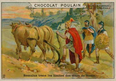 Romulus sätter gränserna för Rom, Chocolat Poulain handelskort av French School