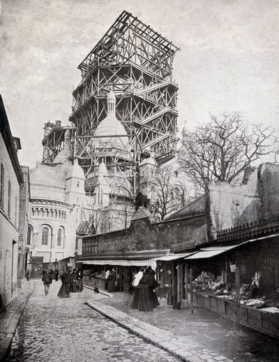 Rosenkranshandlare vid Heliga hjärtats kyrka under uppbyggnad, sent 1800-tal av French School