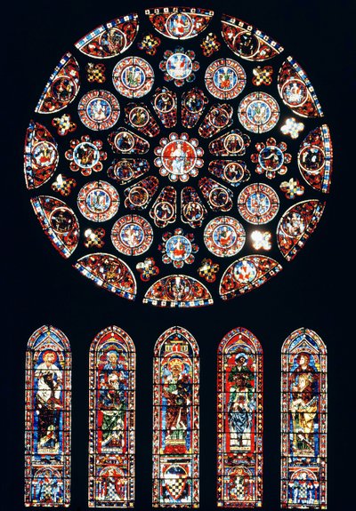 Rose och lansettfönster från södra väggen, c.1224 av French School