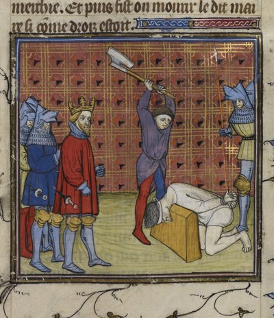 Royal 20 C. VII f.134v Ledarna för Jacquerie-upproret mot den franska adeln halshöggs på order av kungen av Navarra, från 
