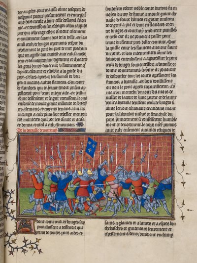Royal 20 C. VII, f.34 Slaget vid Courtrai, illustration från 