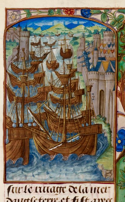 Royal 20 E. III, fol.186v Fransk flotta attackerad vid Sluys, från 