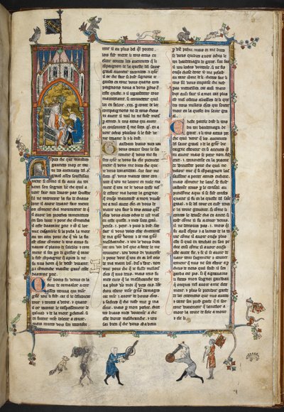 Royal Ms 14 e III f.140r Henrik II av England med skrivare, illustration från 