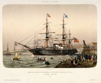 Royal West Indian Mail ångaren "Orinoco" lämnar Southampton, ca 1854 (litografi) av French School