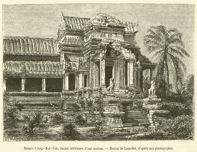 Ruiner vid Angkor-Vat, inre fasad av ett hus (gravyr) av French School