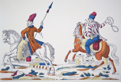 Ryska kosacker vid tiden för Napoleons invasion 1812 (färg litho) av French School