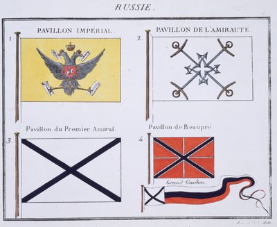 Ryska flaggor, från en fransk flaggbok, c.1819 av French School