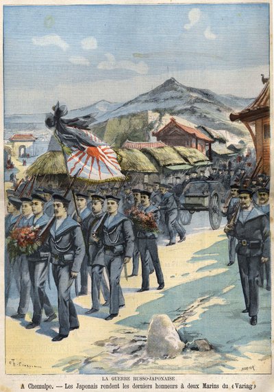 Rysk-japanska kriget I Chemulpo ger japanerna den sista utmärkelsen till två sjömän från Virag. Le Petit Parisien l den 3 april av French School