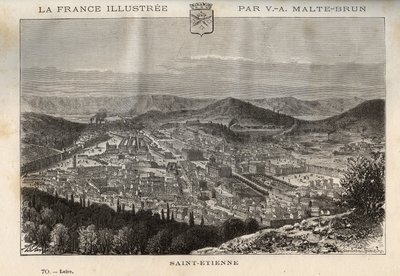 Saint-Etienne (Saint Etienne) - gravyr i "" Frankrike illustree: geografi, historia, statistisk administration"" av V.-A. Malt-brunt. 1884 av French School