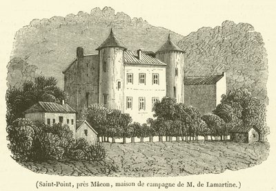 Saint-Point, nära Macon, herrgård av Madame de Lamartine (gravyr) av French School