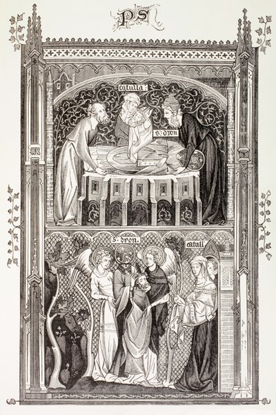 Saint Denis, från "Militärt och religiöst liv under medeltiden" av Paul Lacroix, publicerad i London ca 1880 av French School