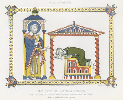 Saint Germain och Heldric vid klostret Saint-Germain dAuxerre av French School