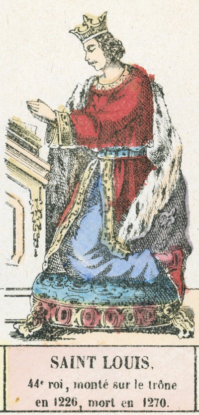 Saint Louis, 44:e kung, besteg tronen 1226, dog 1270 (färgad gravyr) av French School