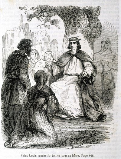 Saint Louis gör rättvisa under en bok - i "Histoire de France" av L.-P. Anquetil av French School