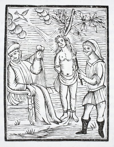 Saint Reine torteras, hennes hud slits av järnkammar, på befallning av Olibre, för att hon vägrar att förneka hennes tro av French School