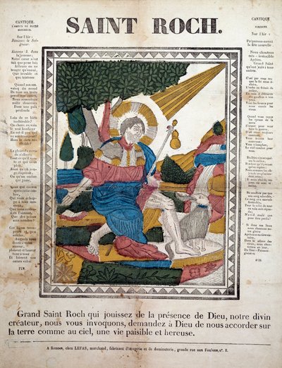 Saint Roch. Gravyr, bildspråk av Rennes (1825). Coll, Ferrand. av French School