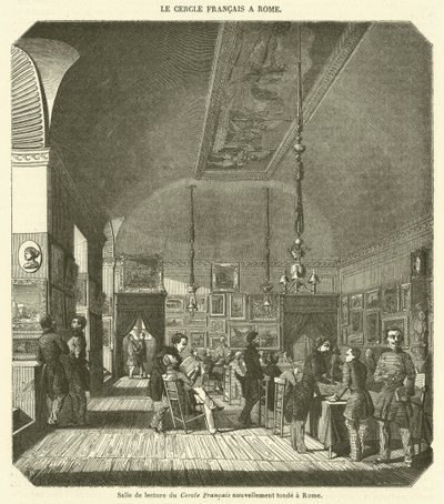 Läsesalen i den i Rom nygrundade Cercle Francais (gravyr) av French School