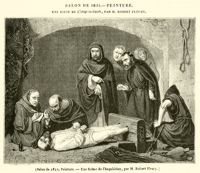 Salong 1841, målning, en scen från inkvisitionen (gravyr) av French School