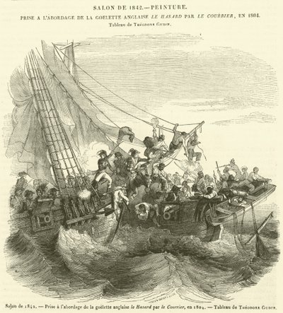 Salong 1842, tagen ombord på den engelska skonaren Le Hasard av kuriren, 1804 (gravyr) av French School
