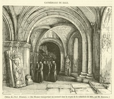 Salongen 1843, Målning, Des Moines transporterar en cercueil i kryptan i Bale-katedralen (gravyr) av French School
