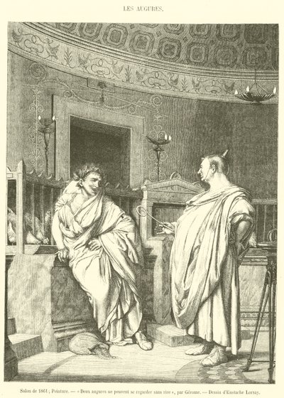 Salong 1861, Målning, Två augur kan inte se på varandra utan att skratta (gravyr) av French School