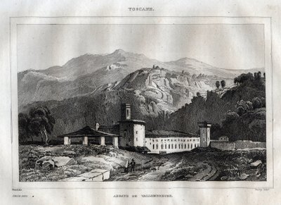 Santa Maria di Vallombrosa Benediktinerklostret beläget i kommunen Reggello, i Toscana - Vallombrosaklostret - Gravyr från "" Italien Pittoresk"" - Historisk och beskrivande målning av Italien"" av M. de Norvins, Ch. Nodier 1834-1836. av French School