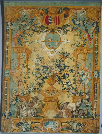 Savonnerie Panel: Fjäder med vapen, tillverkare Savonnerie Factory, Frankrike, före 1717 av French School