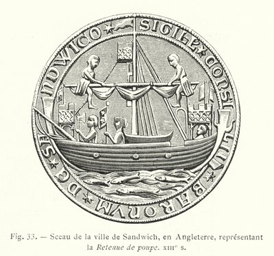 Sigill av staden Sandwich, England, föreställande Stern Retention, 1200-talet (gravyr) av French School
