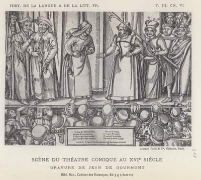 Scen från den komiska teatern under 1500-talet (litho) av French School