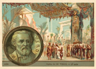 Scen från Giuseppe Verdis opera Aida (chromolitho) av French School