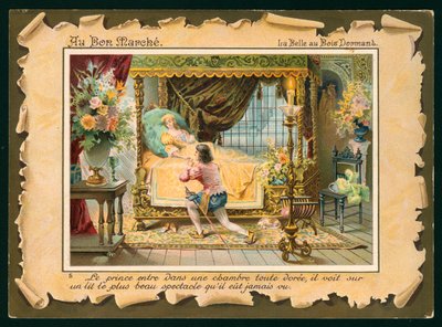 Scen ur Törnrosa (chromolitho) av French School