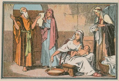 Scen ur Jesu liv (färgad gravyr) av French School